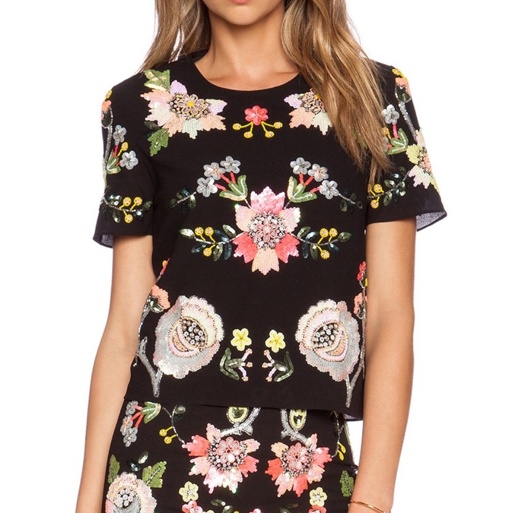 Needle & Thread Summer Garden Black Sequin Top